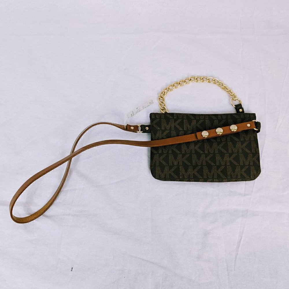 Michael Kors Brown Leather Logo Purse w/Gold Accents 5x7
